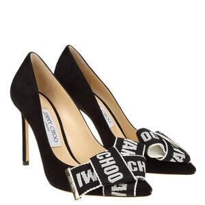 NWT Jimmy Choo 35.5 Tegan 5 Black Bow Girly Dainty Coquette Suede Heels Pumps